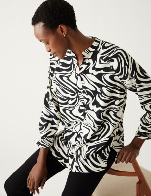 

Womens M&S Collection Printed V-Neck Oversized Popover Blouse - Black Mix, Black Mix