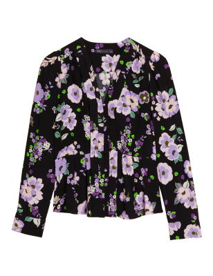 

Womens M&S Collection Floral Print V-Neck Blouse - Black Mix, Black Mix