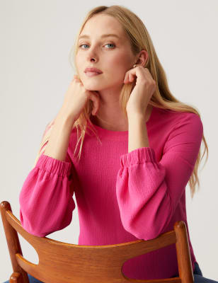 

Womens M&S Collection Round Neck Long Sleeve Top - Bright Pink, Bright Pink