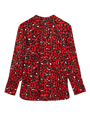 

M&S Collection Blusa cerrada de escote en pico con estampado animal de saténWomens - Red Mix, Red Mix