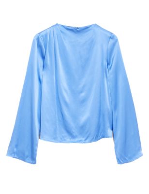 

Womens M&S Collection High Neck Pintuck Long Sleeve Top - Fresh Blue, Fresh Blue