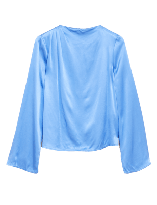 

Womens M&S Collection Langarm-Oberteil mit hohem Ausschnitt und Biesenapplikation - Fresh Blue, Fresh Blue