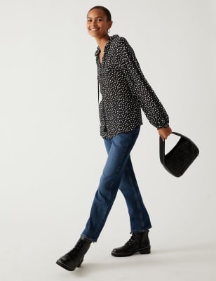 

M&S Collection Blusa cerrada de topos con lazo al cuelloWomens - Black Mix, Black Mix