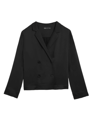 

M&S Collection Blusa de satén con detalle de botonadura de escote en pico con cuelloWomens - Black, Black