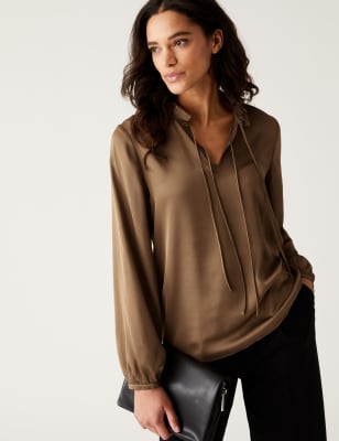

Womens M&S Collection Bluse mit Blousonärmeln und Bindekragen - Spice, Spice