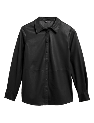 

Womens M&S Collection Faux Leather Collared Long Sleeve Shirt - Black, Black