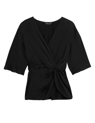 

Womens M&S Collection V-Neck Angel Sleeve Wrap Top - Black, Black