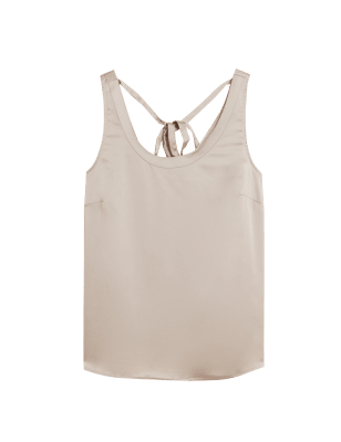 

Womens M&S Collection Satin Round Neck Sleeveless Cami Top - Fawn, Fawn