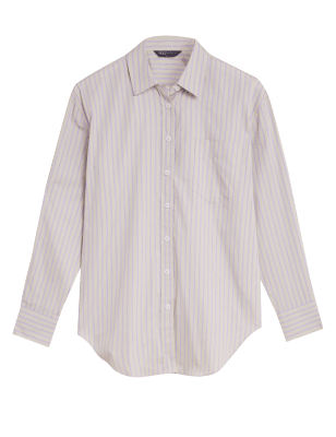 

Womens M&S Collection Pure Cotton Striped Long Sleeve Shirt - Lilac Mix, Lilac Mix