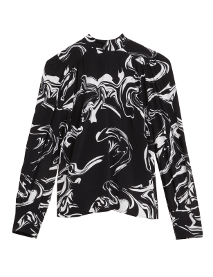 

Womens M&S Collection Printed Tie Neck Long Sleeve Blouse - Black Mix, Black Mix