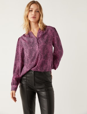 

Womens M&S Collection Satin Animal Print V-Neck Blouse - Pink Mix, Pink Mix
