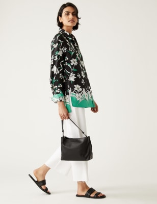 

Womens M&S Collection Lang geschnittenes Hemd mit Kragen und Blumenmuster - Black Mix, Black Mix