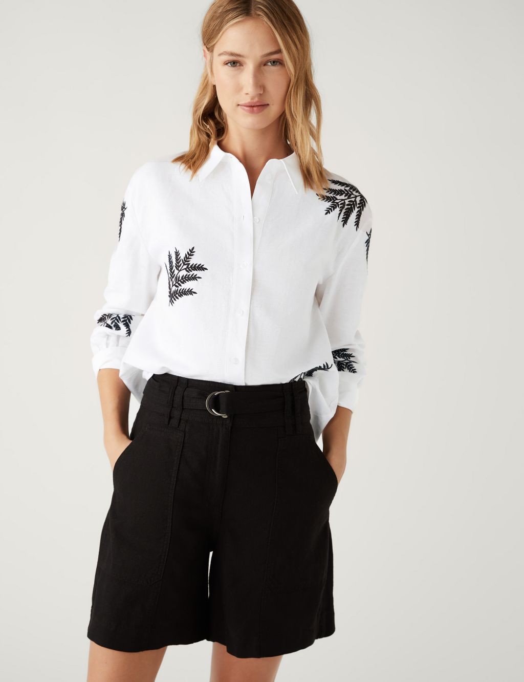 Linen Rich Embroidered Collared Shirt image 1