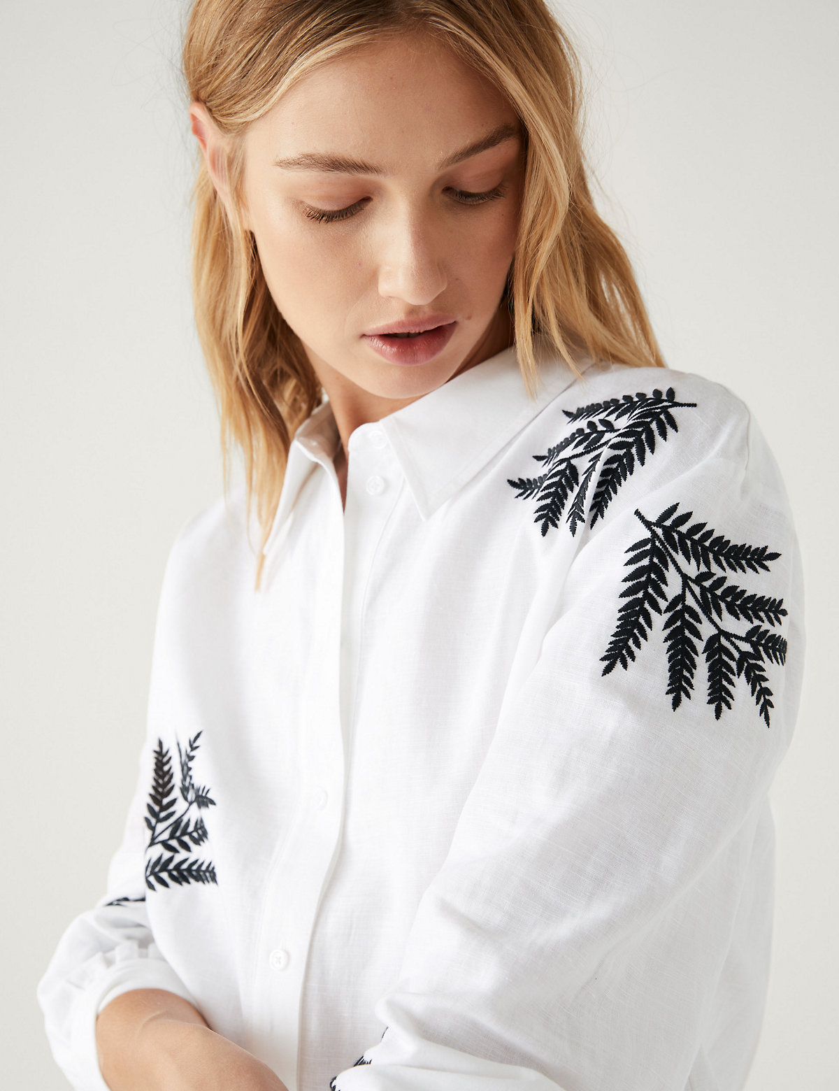 Linen Rich Embroidered Collared Shirt