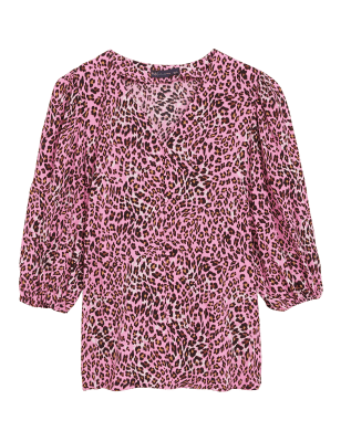 

Womens M&S Collection Animal Print V-Neck 3/4 Sleeve Blouse - Pink Mix, Pink Mix