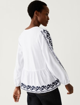 

Womens M&S Collection Embroidered V-Neck Blouse - Ivory, Ivory