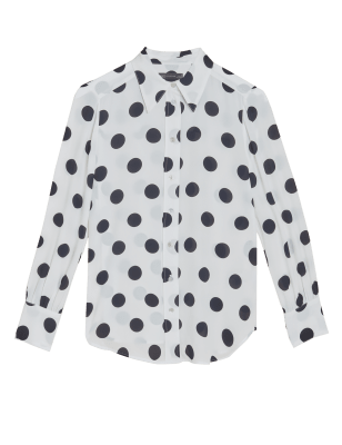 

Womens M&S Collection Printed Collared Long Sleeve Shirt - White Mix, White Mix