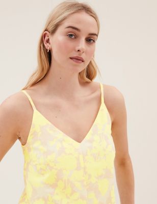 

Womens M&S Collection Linen Rich Floral V-Neck Cami Top - Yellow Mix, Yellow Mix