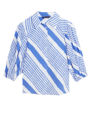 

Womens M&S Collection Striped Collared 3/4 Sleeve Shirt - Blue Mix, Blue Mix