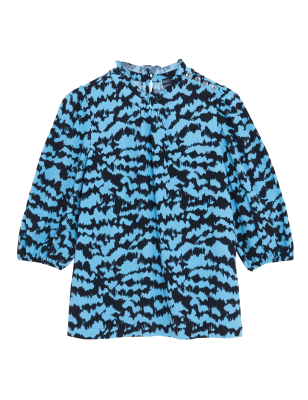 

M&S Collection Top de manga abullonada estampado con cuello altoWomens - Blue Mix, Blue Mix