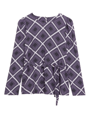 

M&S Collection Top de manga abullonada con diseño geométrico y cuello altoWomens - Lilac Mix, Lilac Mix