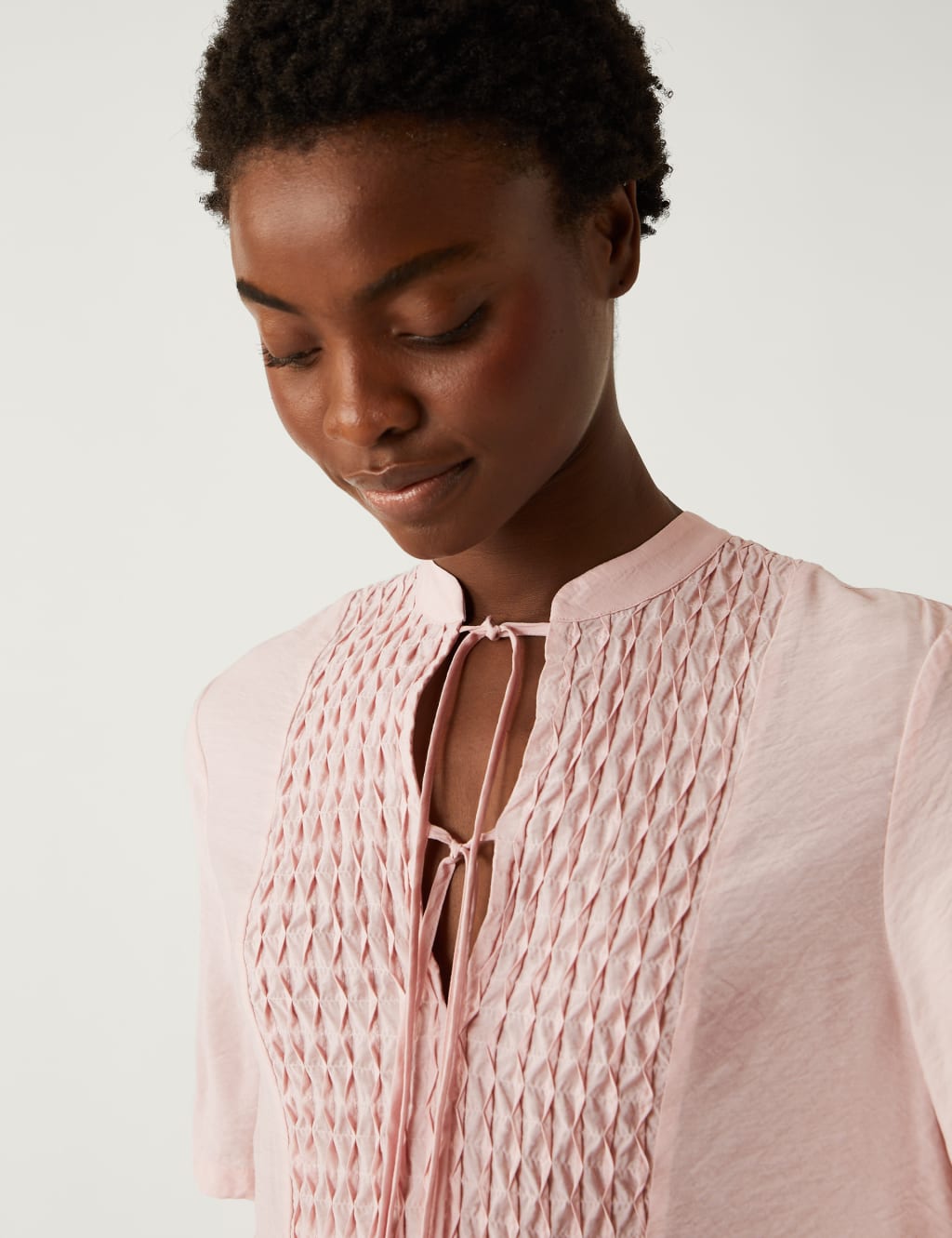 V-Neck Smocked Popover Blouse image 3