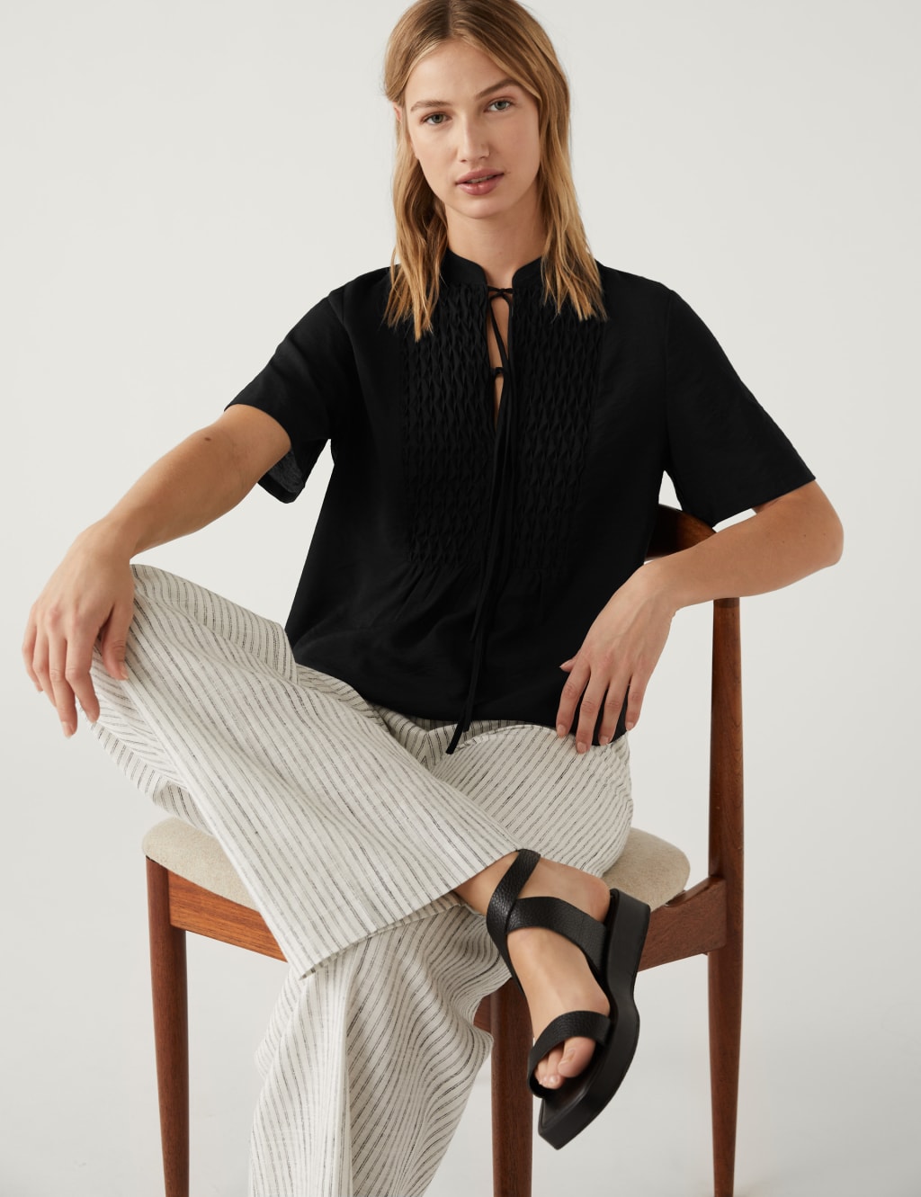 V-Neck Smocked Popover Blouse image 1