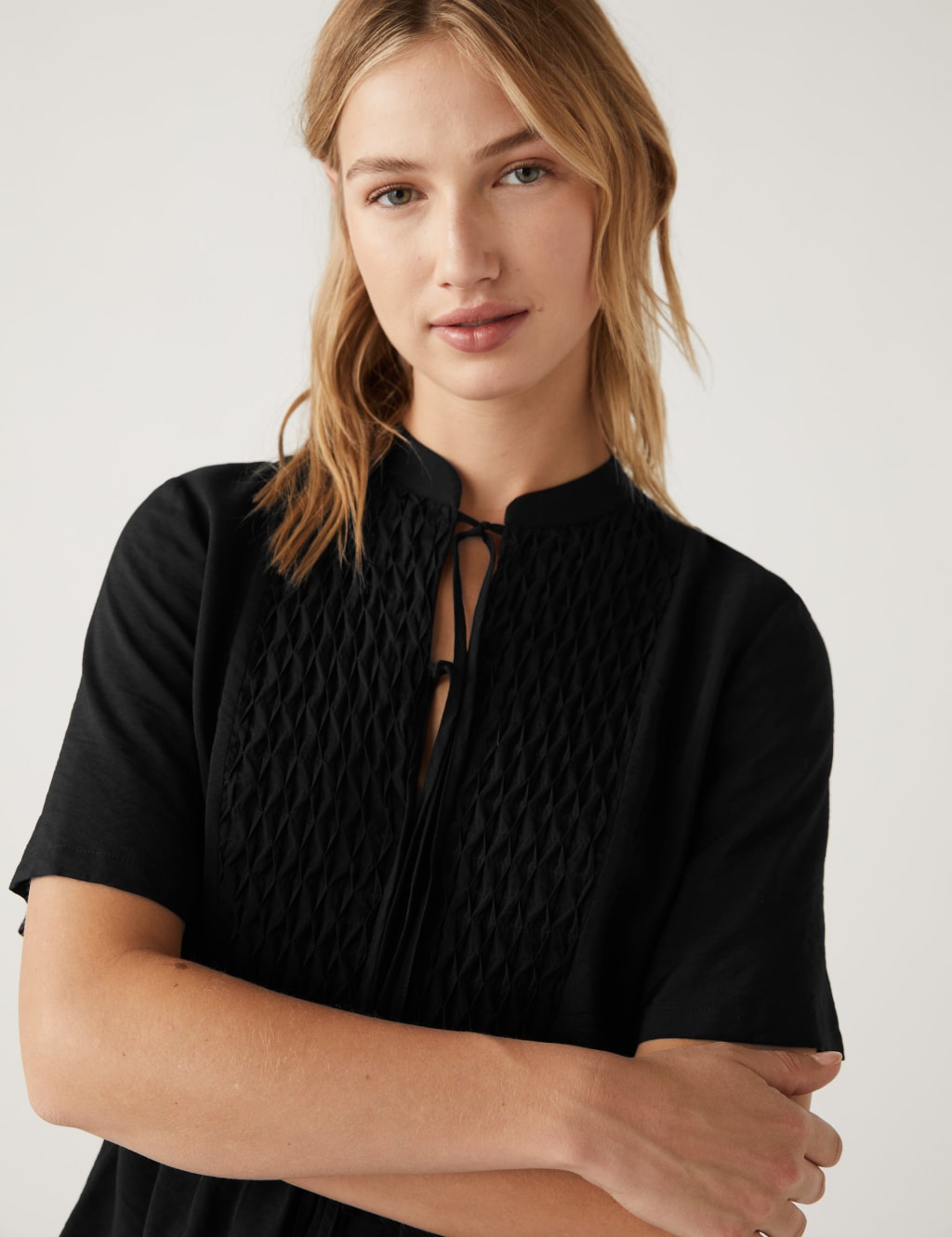 V-Neck Smocked Popover Blouse image 4