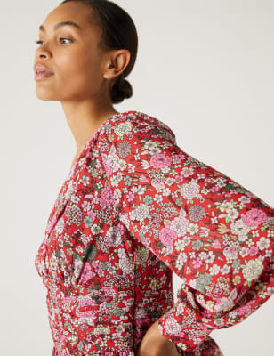 

Womens M&S Collection Printed V-Neck Blouse - Red Mix, Red Mix