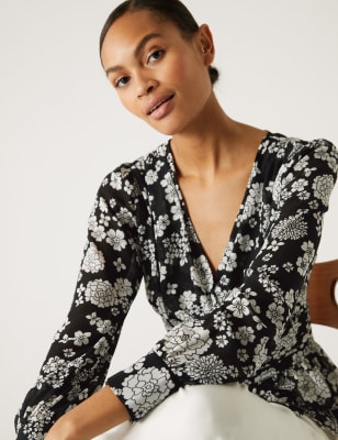 

Womens M&S Collection Printed V-Neck Blouse - Black Mix, Black Mix