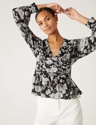 

M&S Collection Blusa de escote en pico estampadaWomens - Black Mix, Black Mix