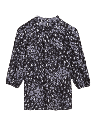

M&S Collection Top de manga abullonada con cuello alto y estampado animalWomens - Black Mix, Black Mix