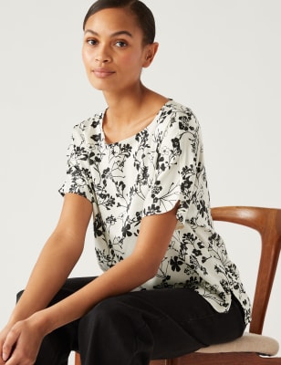 

Womens M&S Collection Satin-Oberteil mit Muster - Ivory Mix, Ivory Mix