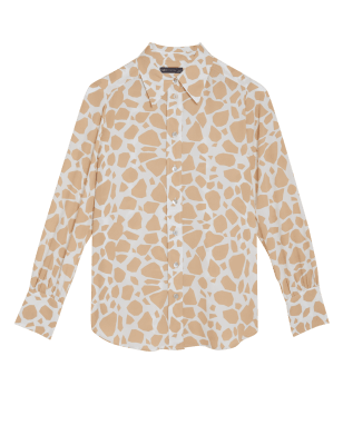 

Womens M&S Collection Langarmhemd mit Tiermuster und Kragen - Beige Mix, Beige Mix