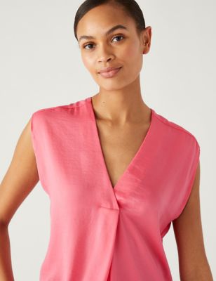 

Womens M&S Collection Satin V-Neck Popover Blouse - Medium Pink, Medium Pink