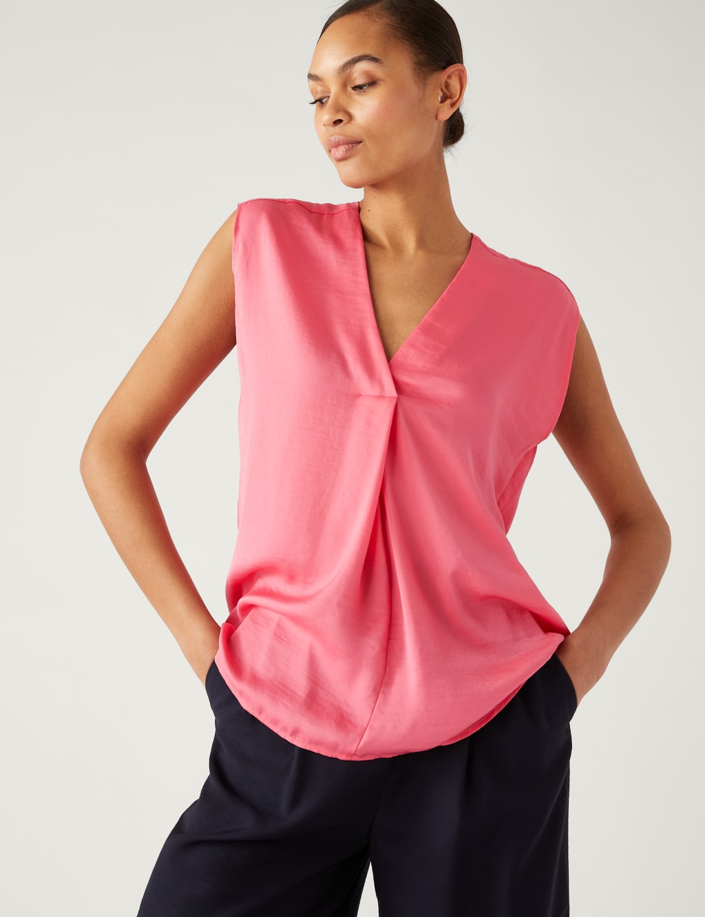 Satin V-Neck Popover Blouse image 3