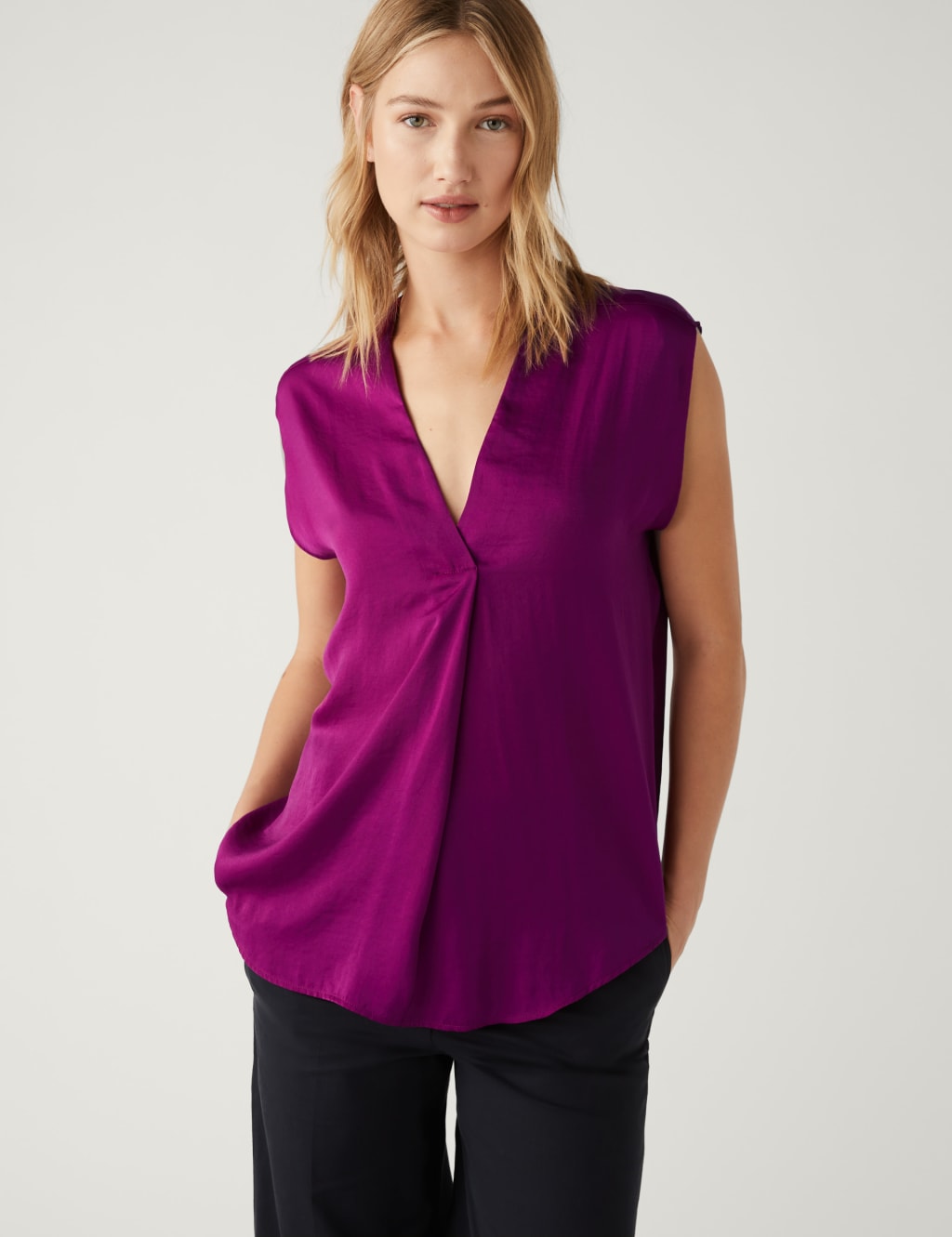 Satin V-Neck Popover Blouse image 2