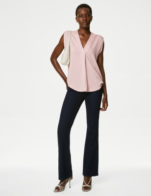 Satin V-Neck Popover Blouse - HU