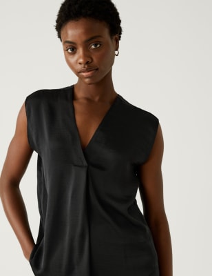 

Womens M&S Collection Satin V-Neck Popover Blouse - Black, Black