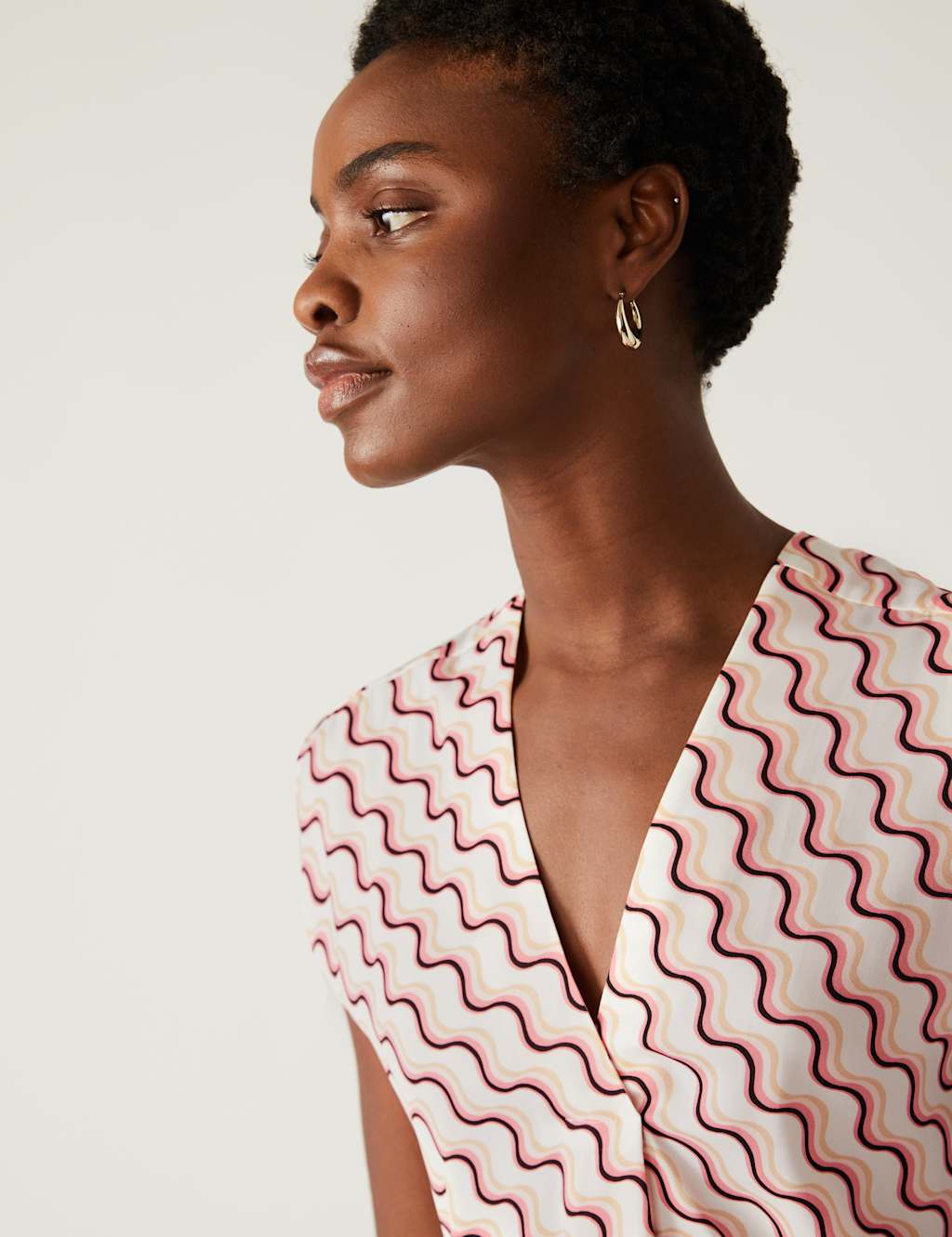 Satin Printed V-Neck Popover Blouse image 3