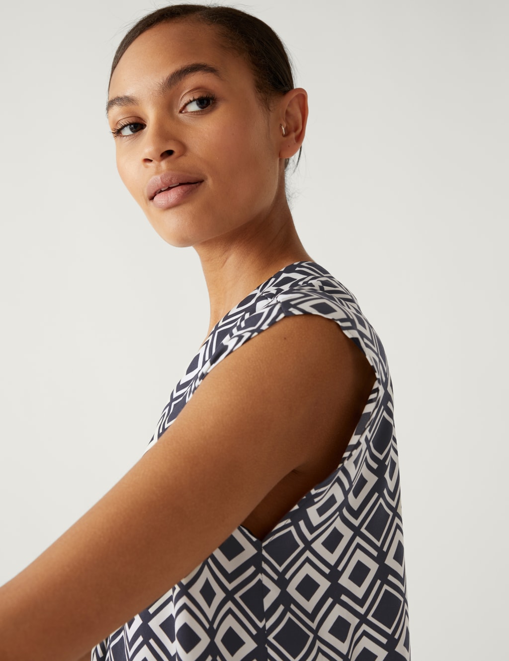 Satin Printed V-Neck Popover Blouse image 2