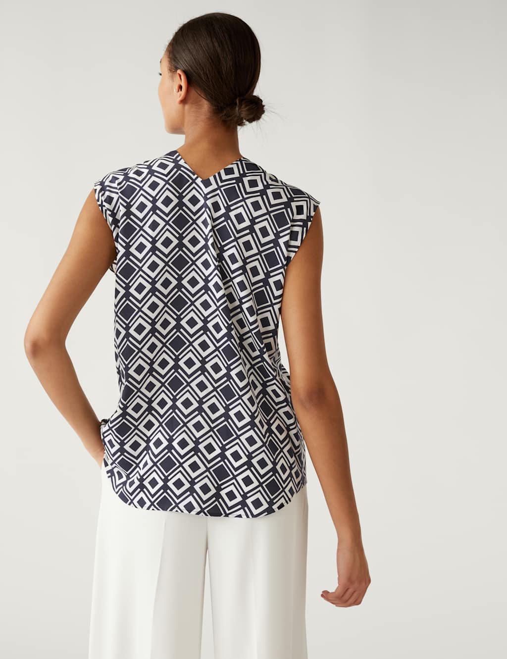 Satin Printed V-Neck Popover Blouse image 5