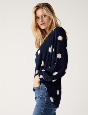 

M&S Collection Top estampado de escote en picoWomens - Navy Mix, Navy Mix