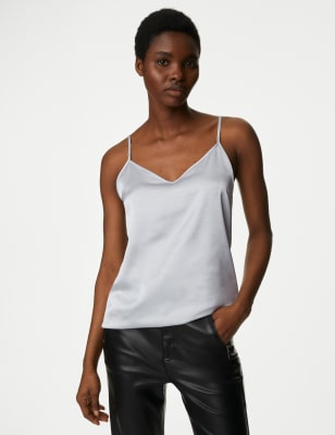 V-Neck Satin Cami Top in White