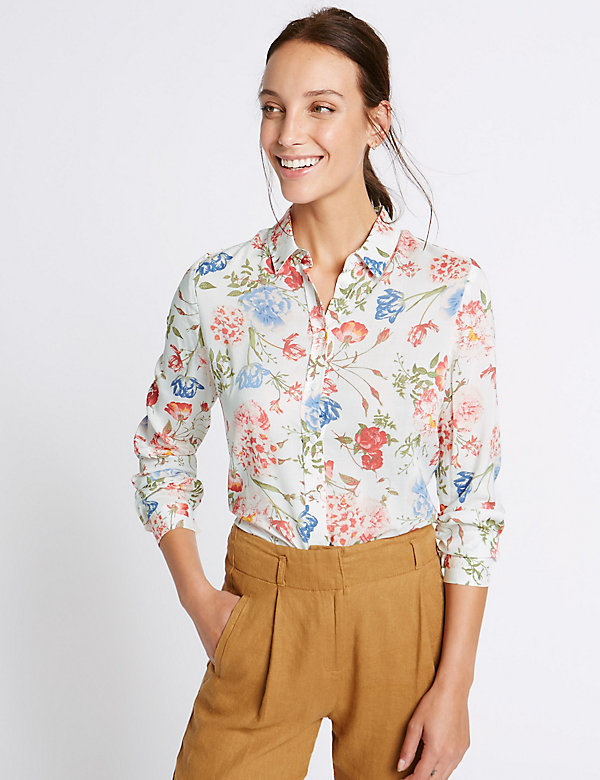 Pure Modal Floral Print Long Sleeve Shirt - AT