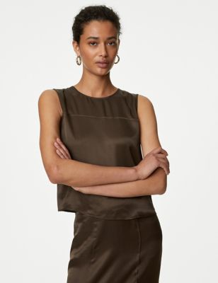 M&S Women's Satin Vest Top - 24REG - Chocolate, Chocolate