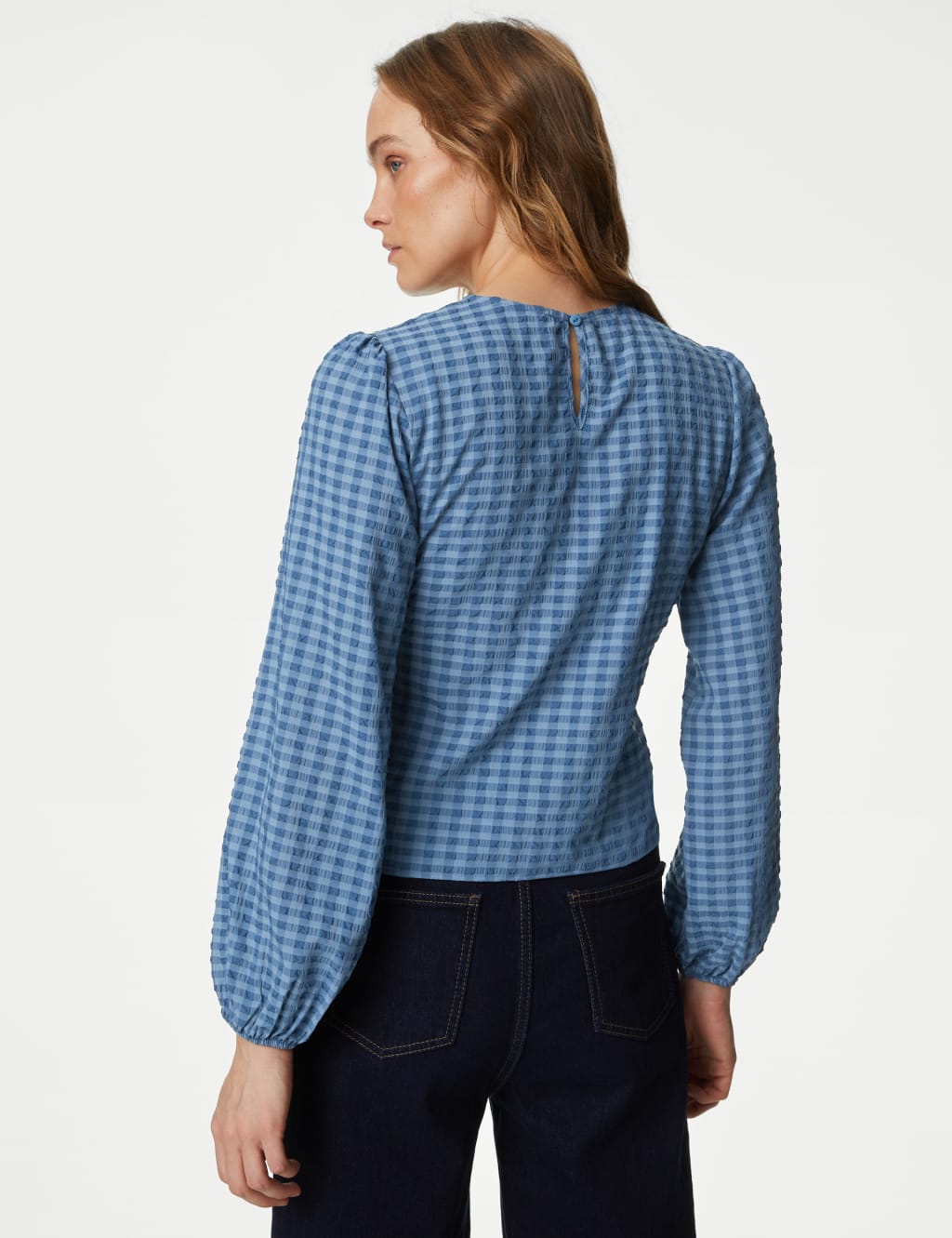 Checked Textured Waisted Blouse image 5