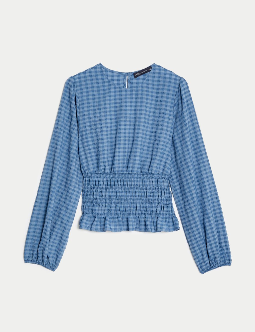 Checked Textured Waisted Blouse image 2