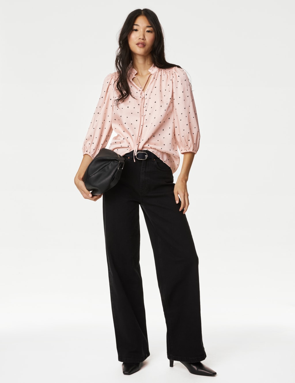 Printed V-Neck Frill Detail Blouse image 3