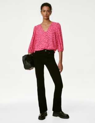 

Womens M&S Collection Bluse mit V-Ausschnitt, Knopf und Blumenmuster - Pink Mix, Pink Mix